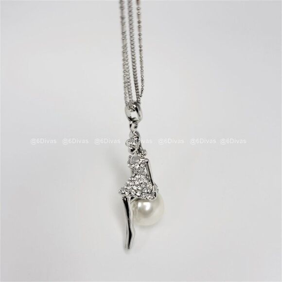 Crystal Ballerina On a Pearl Pendant Necklace - Picture 7 of 12
